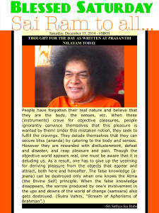 THOUGHT FOR THE DAY AS WRITTEN AT PRASANTHI NILAYAM TODAY