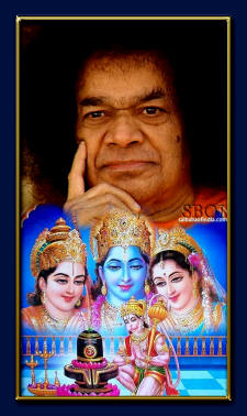 sathya-sai-baba-Hanuman-worshiping-Shiva-Linga-Rama-Sita-Laxman