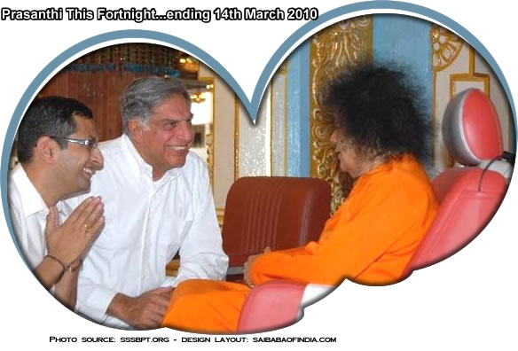 Kulwant Hall - Prasanthi Nilayam - Puttaparthi- Andhra Pradesh - India : Ratan Tata with Sri Sathya Sai Baba March 2010