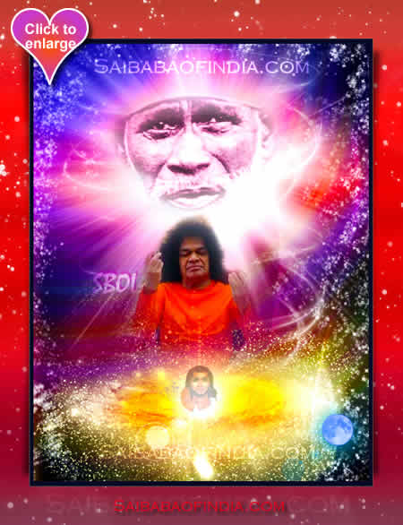 SRI SATHYA SAI BABA WITH  SHIRDI SAI BABA AND PREMA SAI BABA  THE TRIPLE INCARNATION OF SRI SAI BABA - UNIVERSE OF SAI