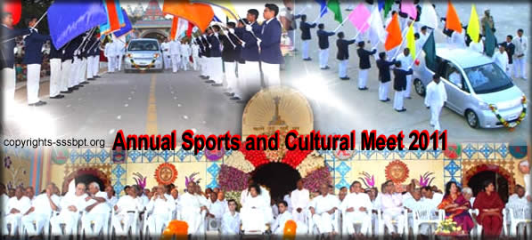 Tue, Jan 11, 2011: Annual Sports and Cultural Meet 2011 of SSSIHL and Sri Sathya Sai Institutions got underway this evening at Sri Sathya Sai Vidyagiri Hill View Stadium in the immediate presence of the Divine Chancellor.