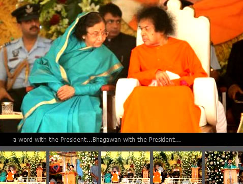 Annual Ladies' Day 2010 turned out to be a noon affair when Bhagawan was ushered into the hall by the Anantapur and Primary School Band just after 12 noon today. The Chief Guest for the occasion, Her Excellency, The President of India, Smt. Pratibha Devisingh Patil along with other dignitaries, His Excellency ESL Narasimhan, Governor of Andhra Pradesh, His Excellency Sri Shivraj Patil, Governor of Punjab, etc., Hon'ble State Tourism, Information & PR Minister Smt. J. Geeta Reddy accompanied Bhagawan into the hall.